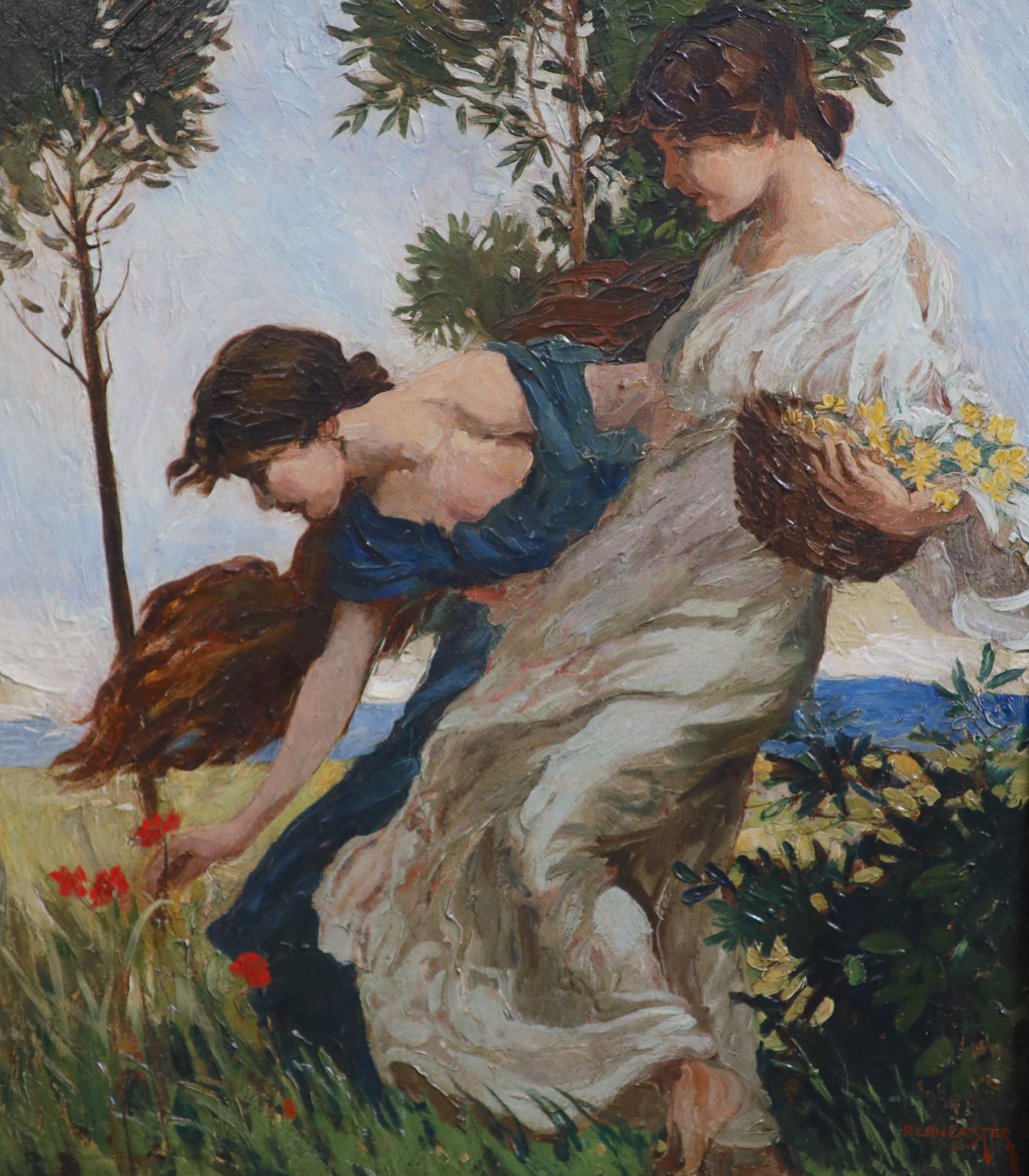 Percy Lancaster (1878-1951), 'The Sisters', oil on wooden panel, 60 x 49cm